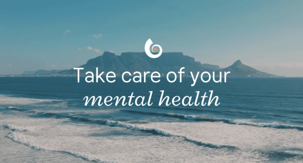 A ocean scene with the text "take care of your mental health"